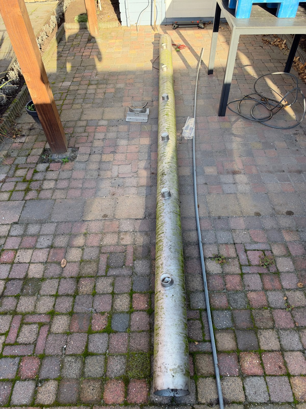 Aluminium paal 392cm lang, 15cm diameter met beugels, Gebruikt, Minder dan 50 watt, Staande lamp, Aluminium