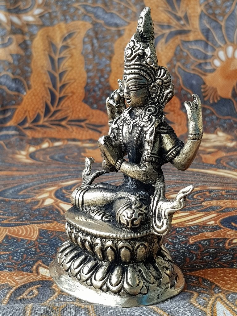 Mooi origineel oud Oosters tempelbeeldje van brons 12 cm., Zilver, Handgemaakt, India, Ophalen of Verzenden