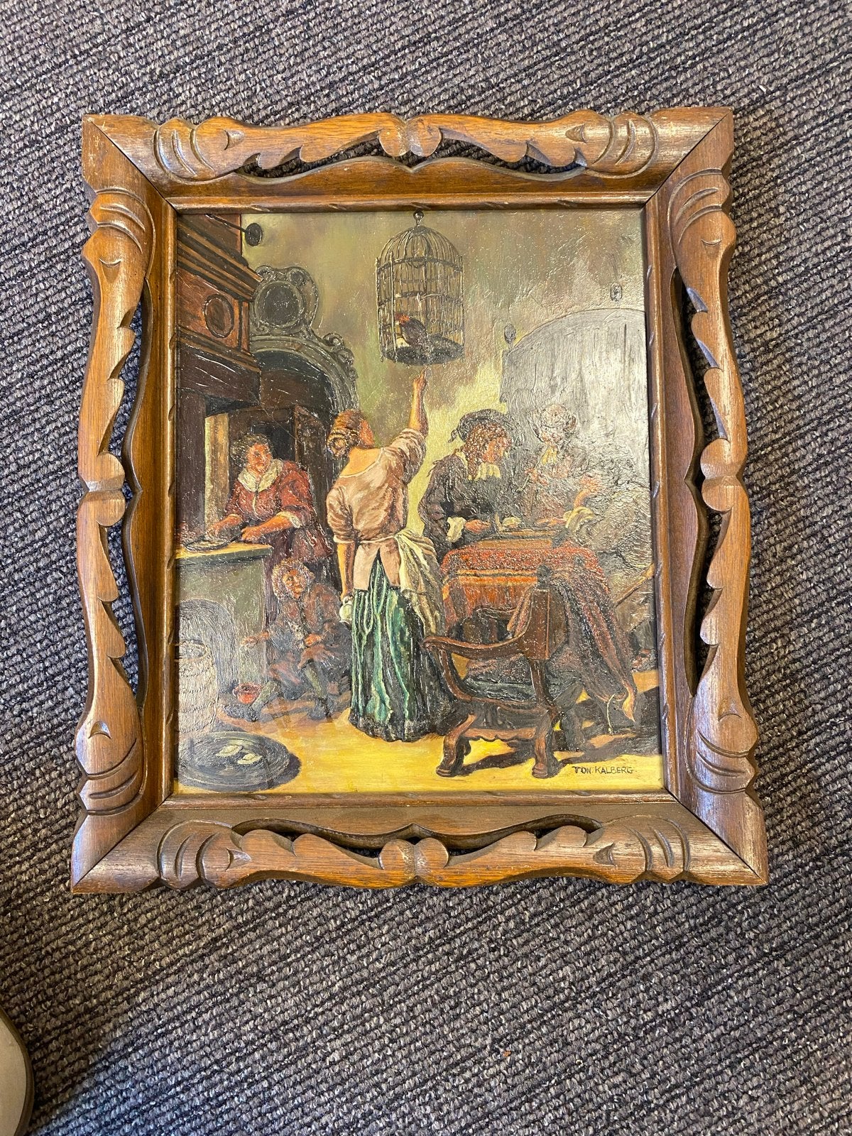 Olieverf schilderij Ton Kalberg - Klassiek tafereel, Antiek en Kunst, Doek, Ophalen of Verzenden, Gesigneerd, Olieverf
