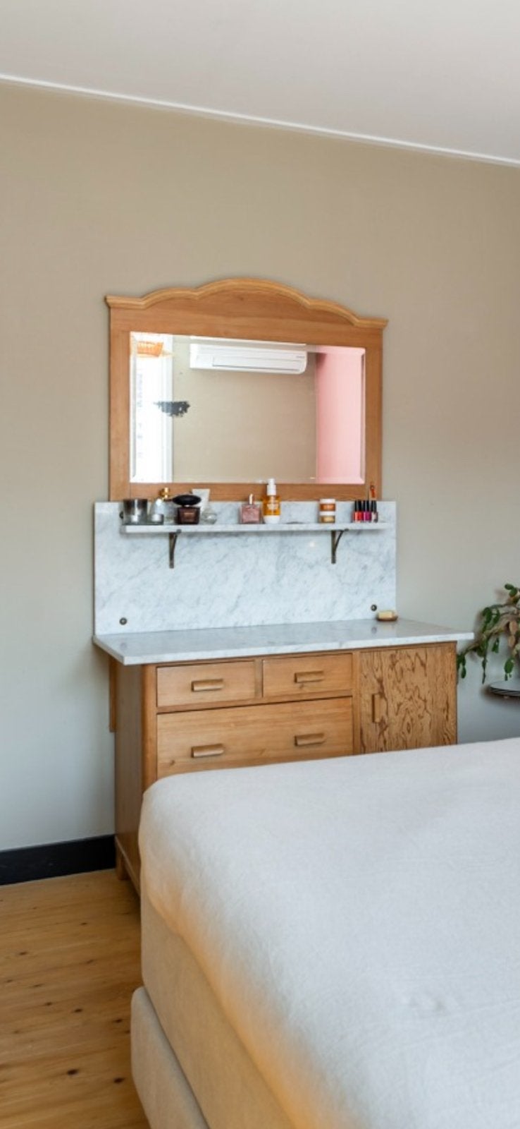 Antiek eiken houten dressoir met marmeren blad en spiegel, Ophalen