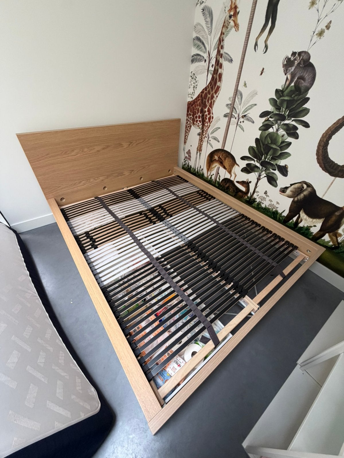 IKEA MALM set 160x200 (Eiken) + Luxe Leirsund lattenbodems, Ophalen, Tweepersoons, Zo goed als nieuw, 160 cm