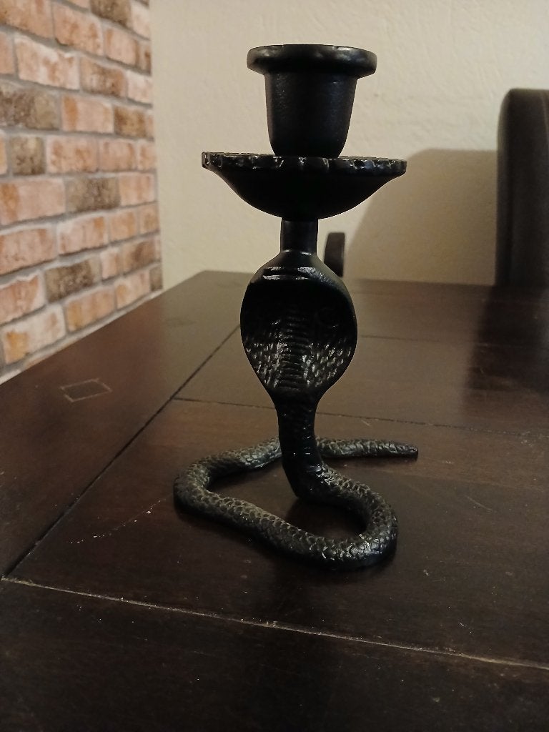 Cobra Kandelaar - Metaal - Zwart,19cm, Ophalen of Verzenden, Overige materialen