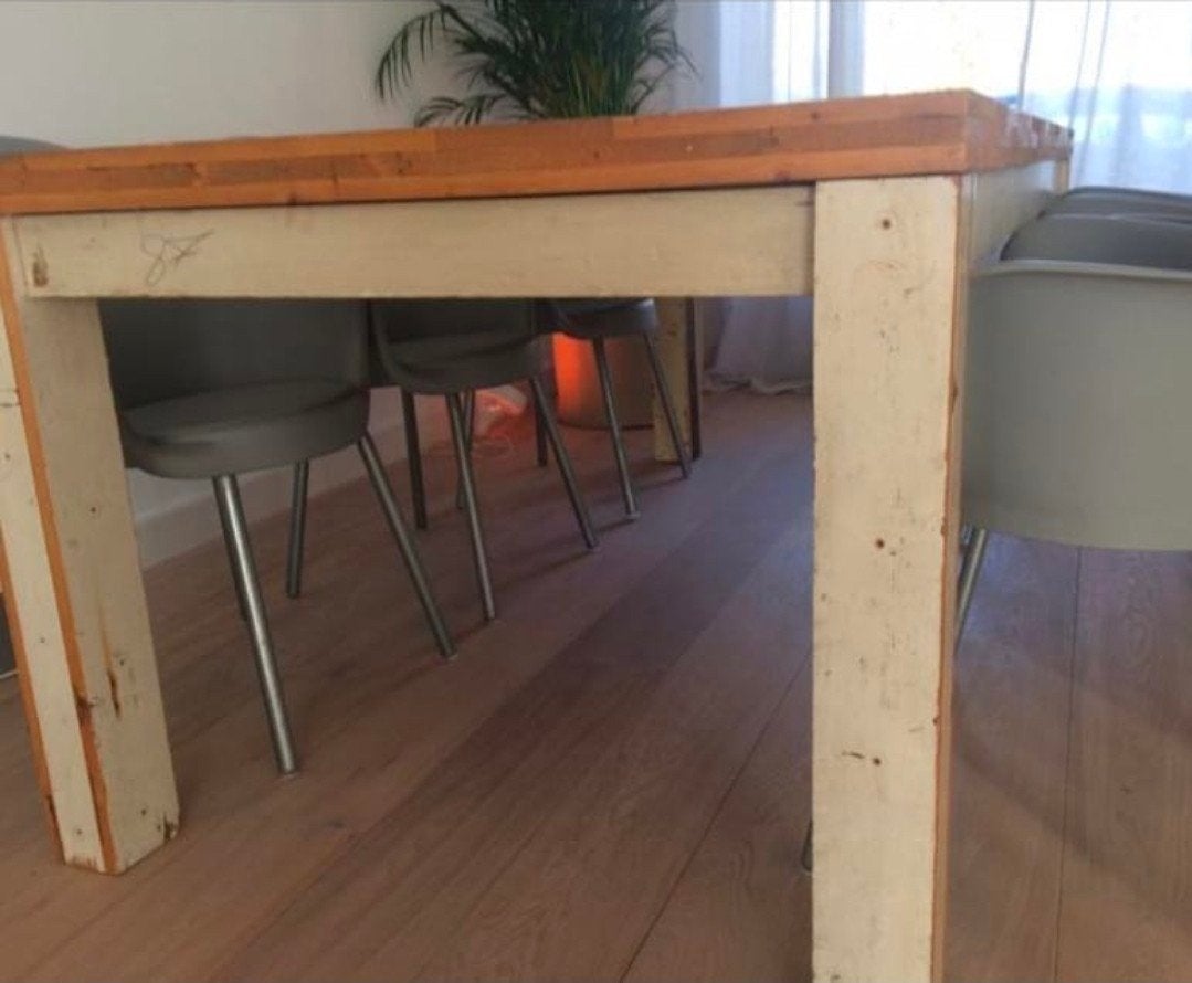 Loods 5 sloophout eettafel Piet Hein Eek stijl vintage retro, Gebruikt, Loods 5, 200 cm of meer, Vijf personen of meer