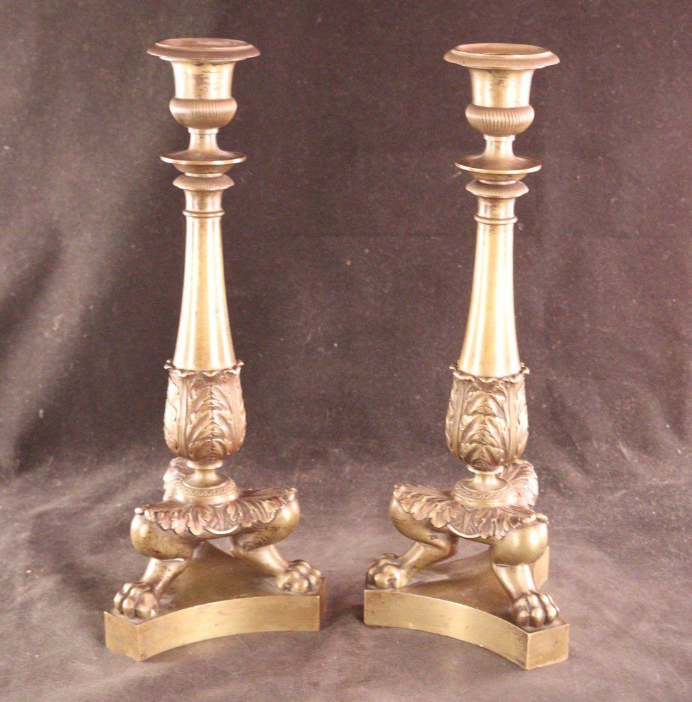 Paar bronzen Empire kandelaars, Ophalen of Verzenden, Koper of Brons