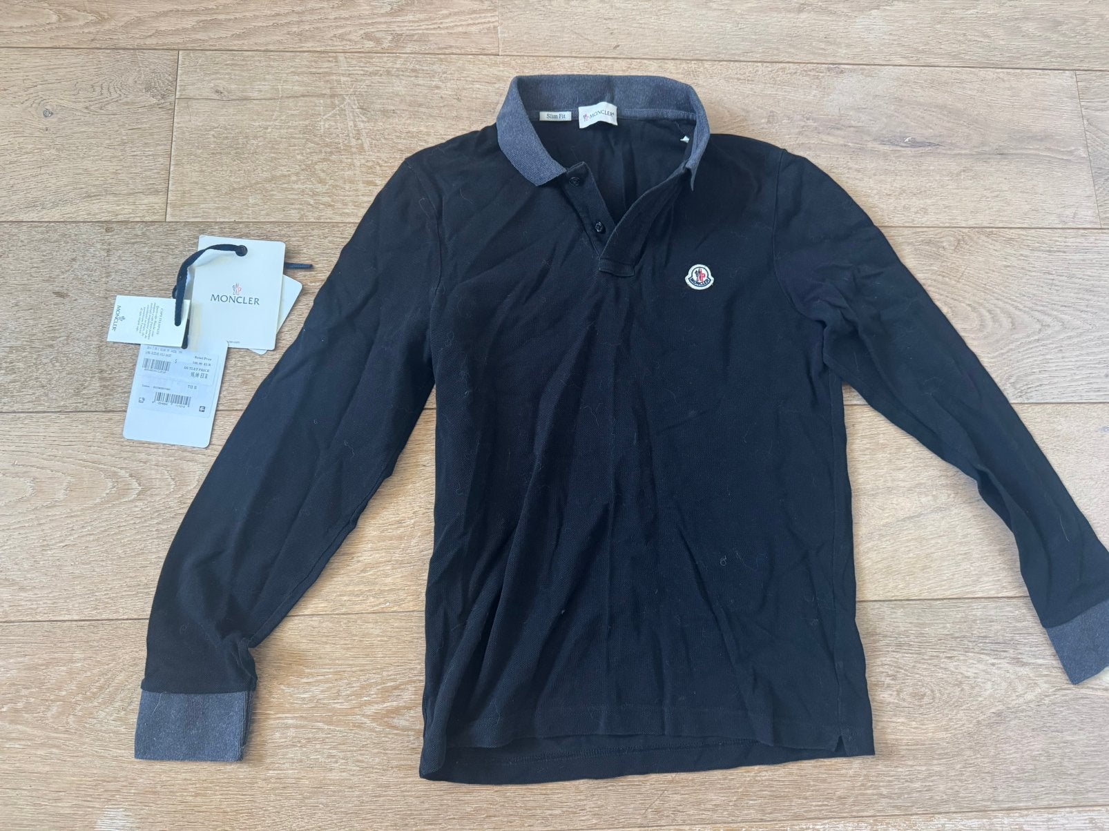 Moncler Polo Lange Mouwen Zwart Slim Fit Maat S, Ophalen of Verzenden, Zo goed als nieuw, Maat 46 (S) of kleiner, Zwart