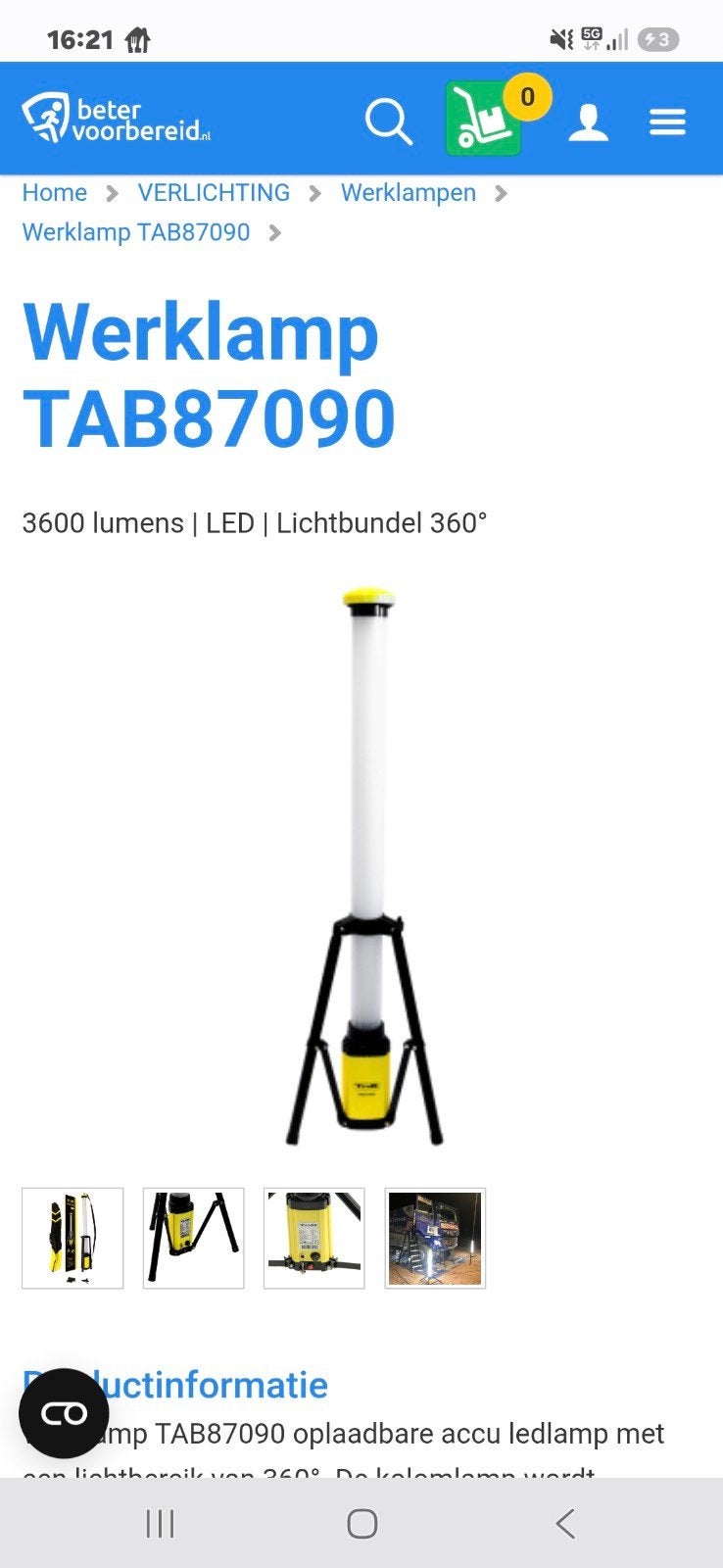 TAB TAB87090 LED Werklamp 3600 lumen met statief, Ophalen, Gebruikt, Minder dan 50 watt, Met statief