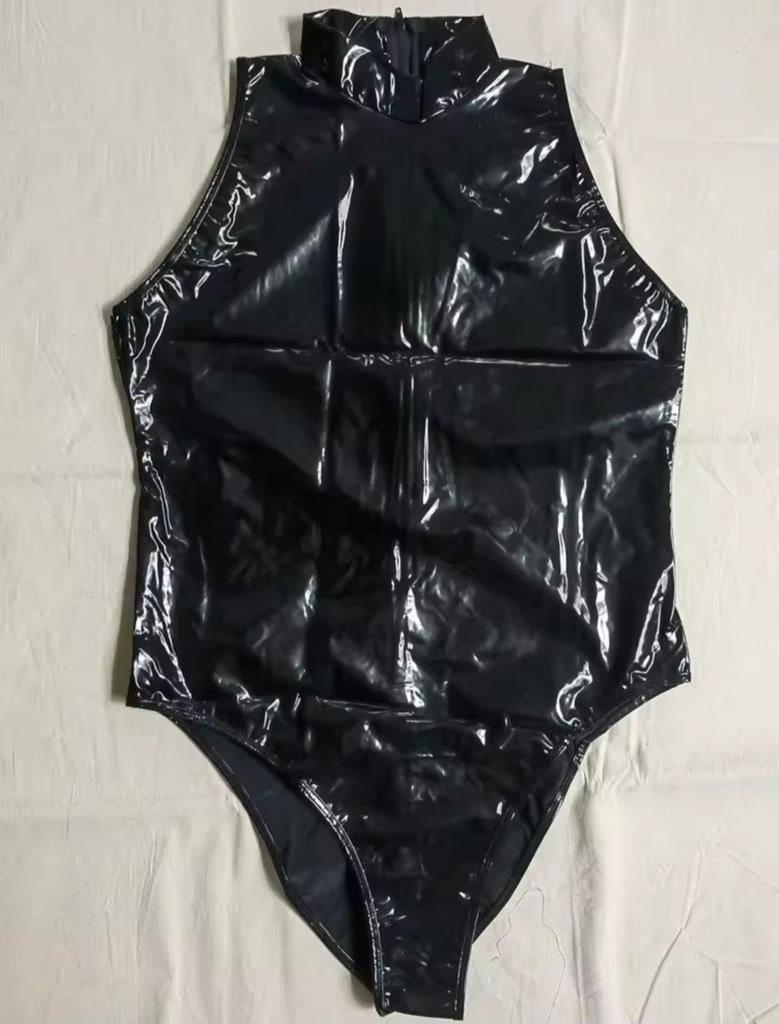 Mooie Lak Bodysuit hoge kraag, tm 3XL, Kleding | Dames, Ondergoed en Lingerie, Verzenden, Zwart, Body of Korset