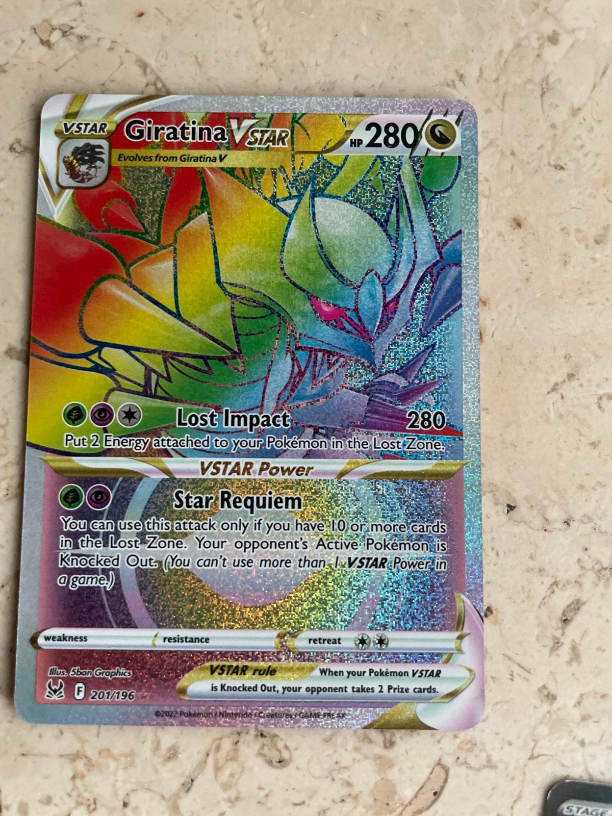 Giratina VSTAR Rainbow Rare Pokémon Kaart (Lost Origin), Ophalen of Verzenden, Zo goed als nieuw, Losse kaart, Foil