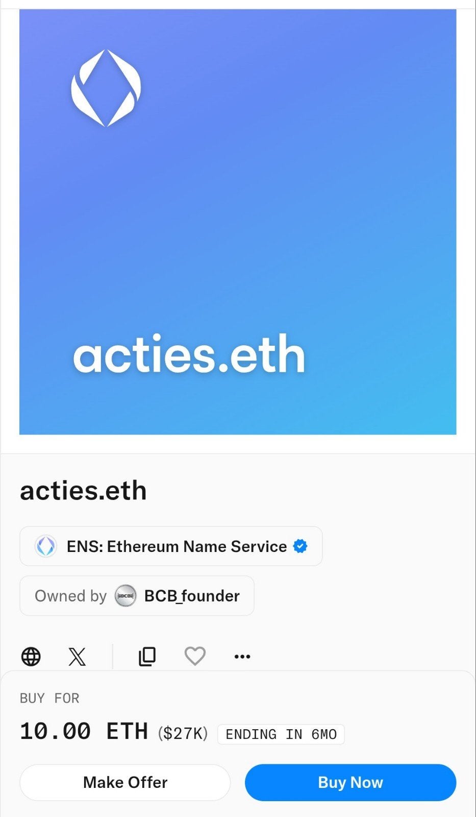 Acties.eth - ENS - domein naam op Ethereum, Ophalen of Verzenden, Nieuw