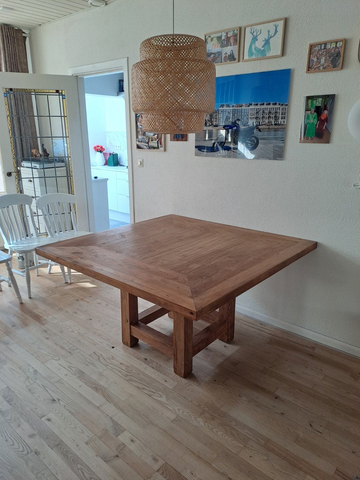 Massief Teakhouten Vierkante Eettafel - 140x140 cm, Huis en Inrichting, Tafels | Eettafels, Ophalen, Gebruikt, Vier personen, 100 tot 150 cm