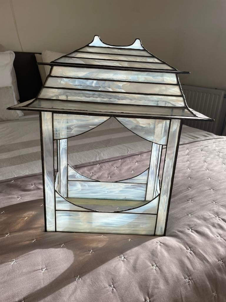 Tiffany glas huisje, pagoda, kaarsenhouder, plantenbakje, Ophalen, Glas, Gebruikt, Aluminium