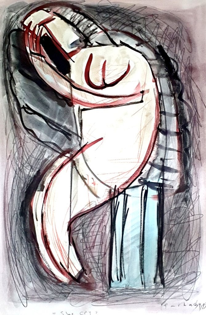 Atelieropruiming – kleurtekening zoekt een nieuw thuis, Figuren, Aquarel, Papier/karton, Ophalen of Verzenden
