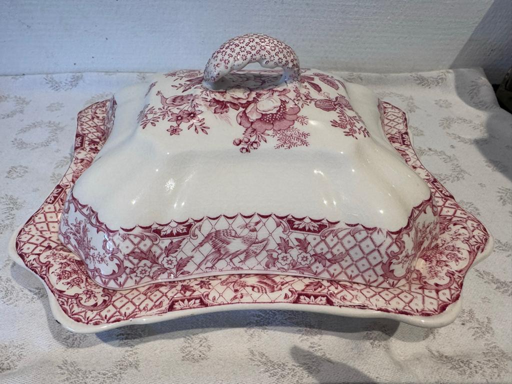 Mason's Stratford Pink schaal met deksel rood, Antiek en Kunst, Ophalen