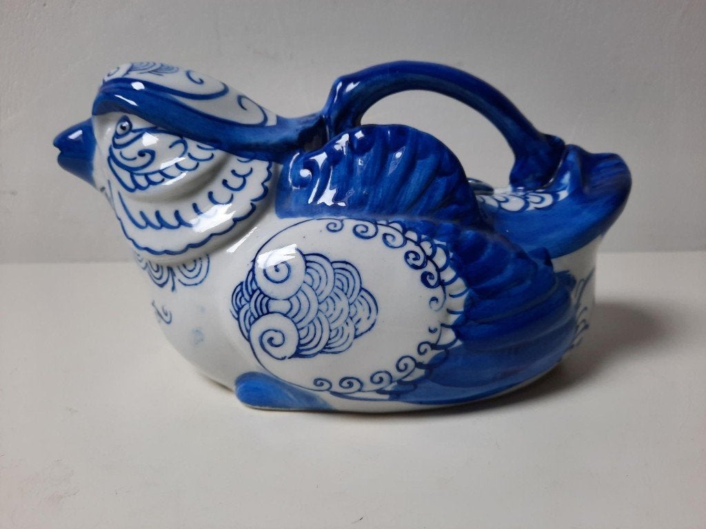 Vintage Delftsblauwe Vogel Theepot/Kan 20e eeuws, Overige merken, Keramiek, Ophalen of Verzenden, Zo goed als nieuw