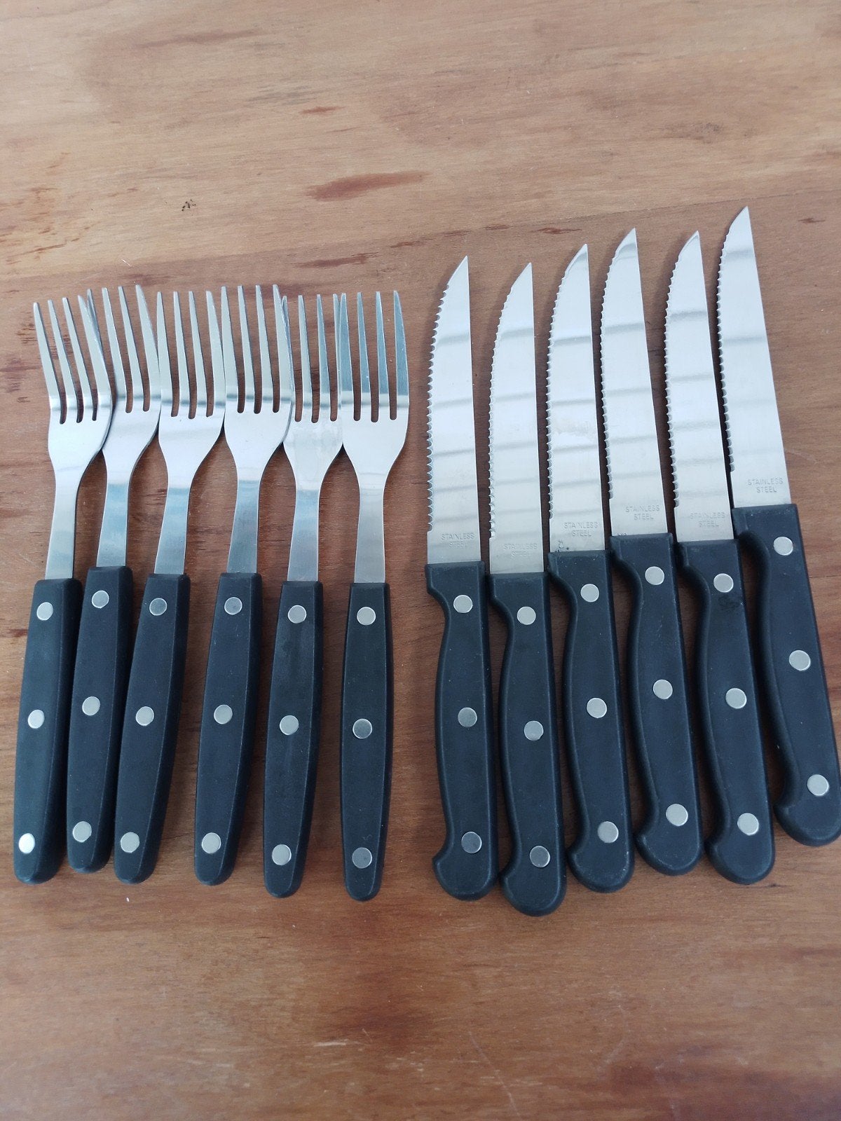 steak messen 6 st. en vorken 6 st. RVS, Ophalen of Verzenden, Zo goed als nieuw, Rvs of Chroom