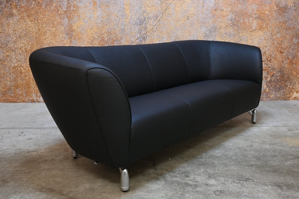 NIEUWbeklede zwarte leren Leolux Pupilla design bank, Leolux, Leolux, Driepersoons, 75 tot 100 cm