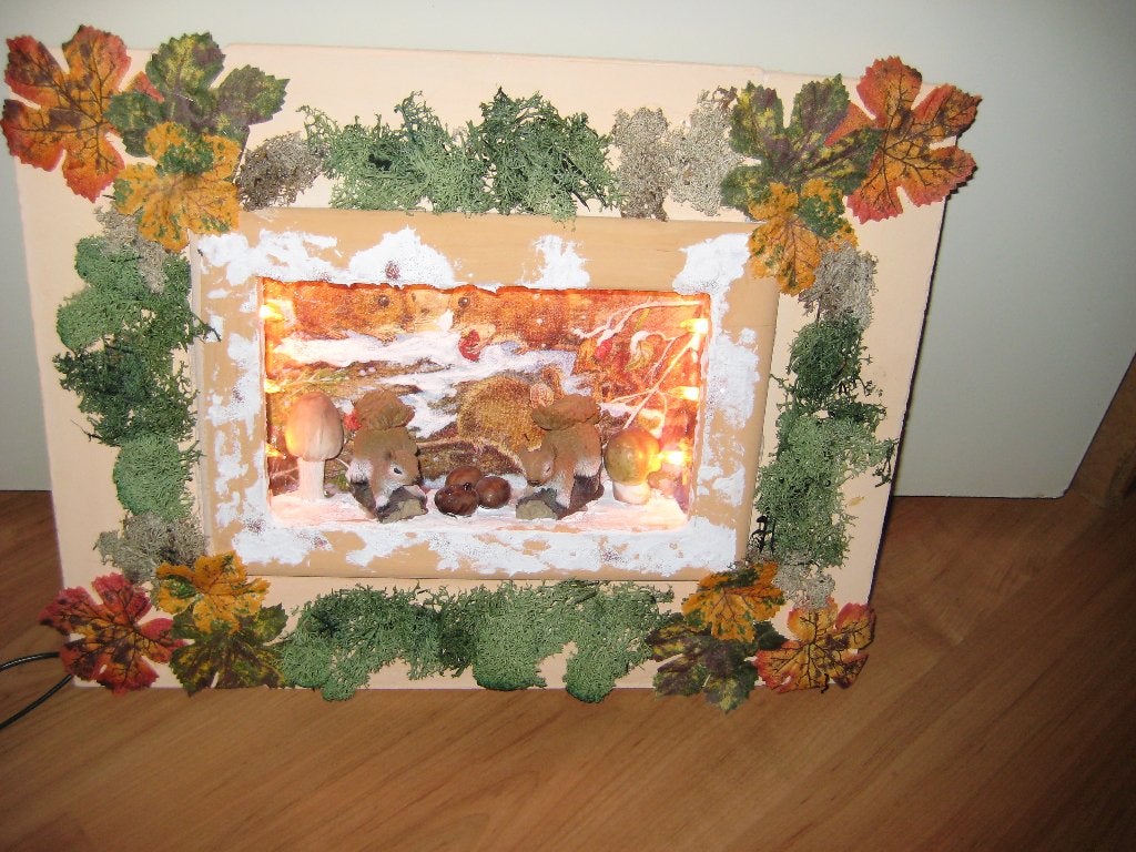 Bild met verlichting, 37x29 cm, terracotta-lijst, Ophalen of Verzenden, Zo goed als nieuw, Decoratieobject