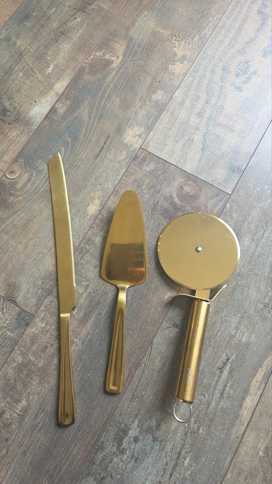Gouden taartschep, taartmes en pizzasnijder set, Ophalen of Verzenden