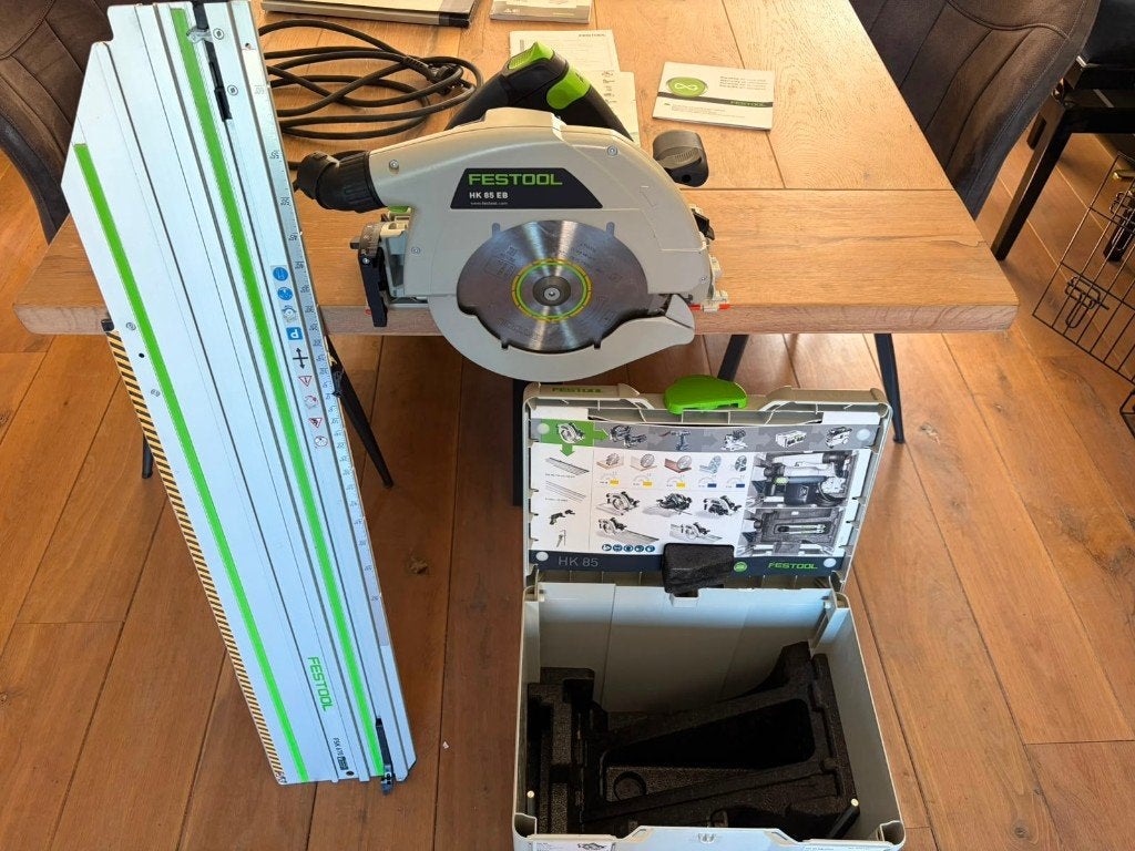Festool HK 85 EB invalzaag met geleiderail FSK 670, Ophalen, Invalzaag, 70 mm of meer, Zo goed als nieuw