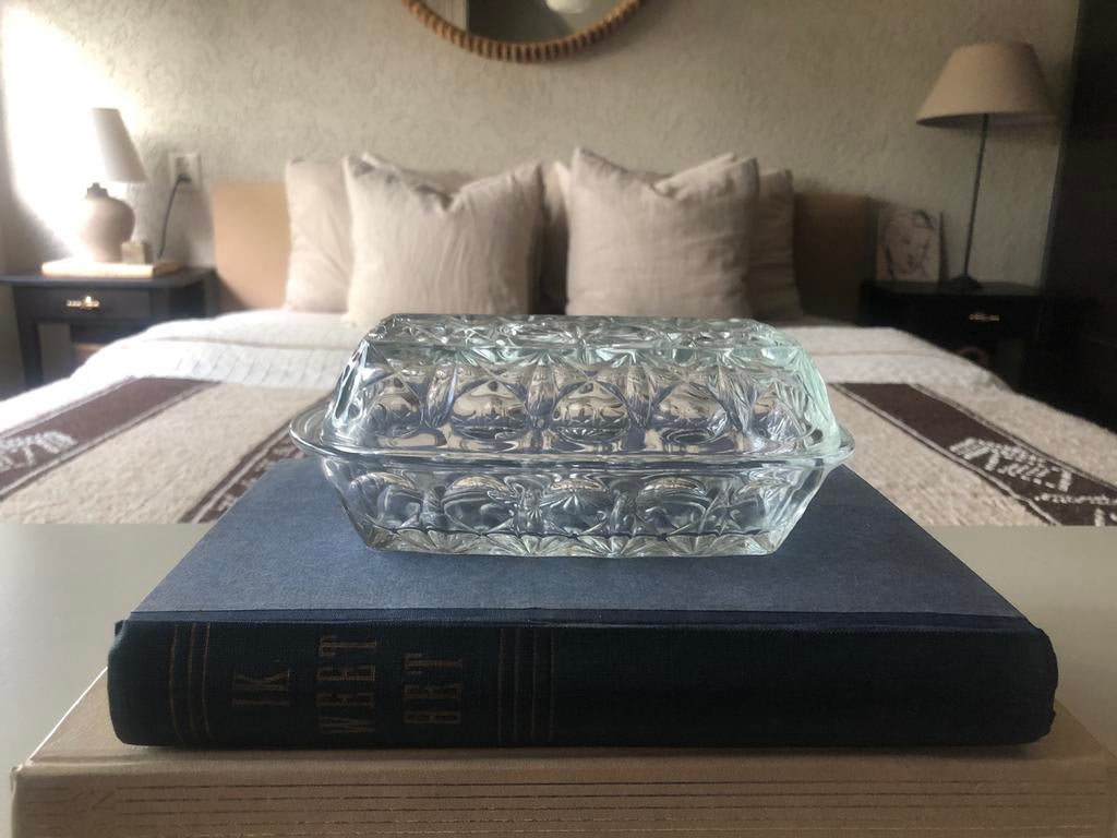 Vintage botervloot, geperst glas, Antiek en Kunst, Ophalen of Verzenden