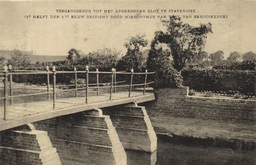 Toegangsbrug tot het afgebroken slot te Stavenisse. - ongelo, Verzamelen, Ophalen of Verzenden, 1920 tot 1940, Ongelopen, Zeeland