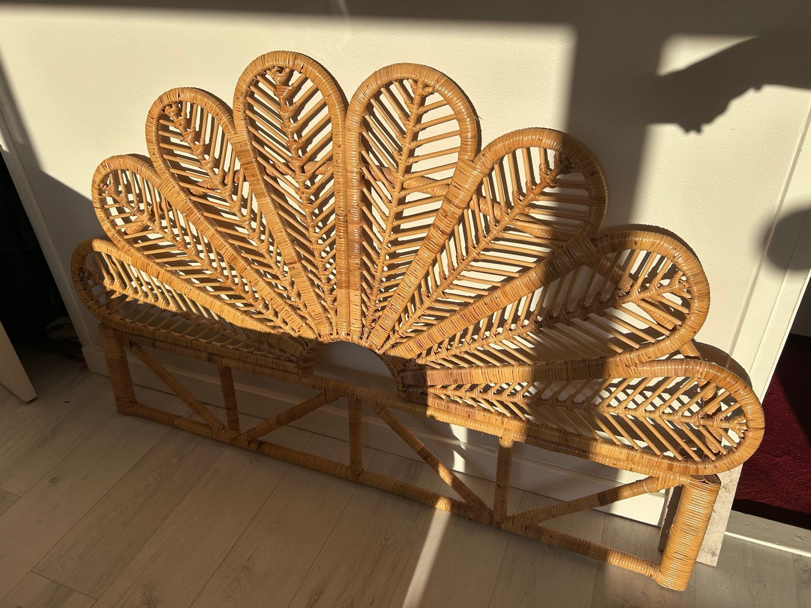 Rotan waaier hoofdbord - Bohemian stijl, Ophalen, Overige materialen, Bruin, Tweepersoons