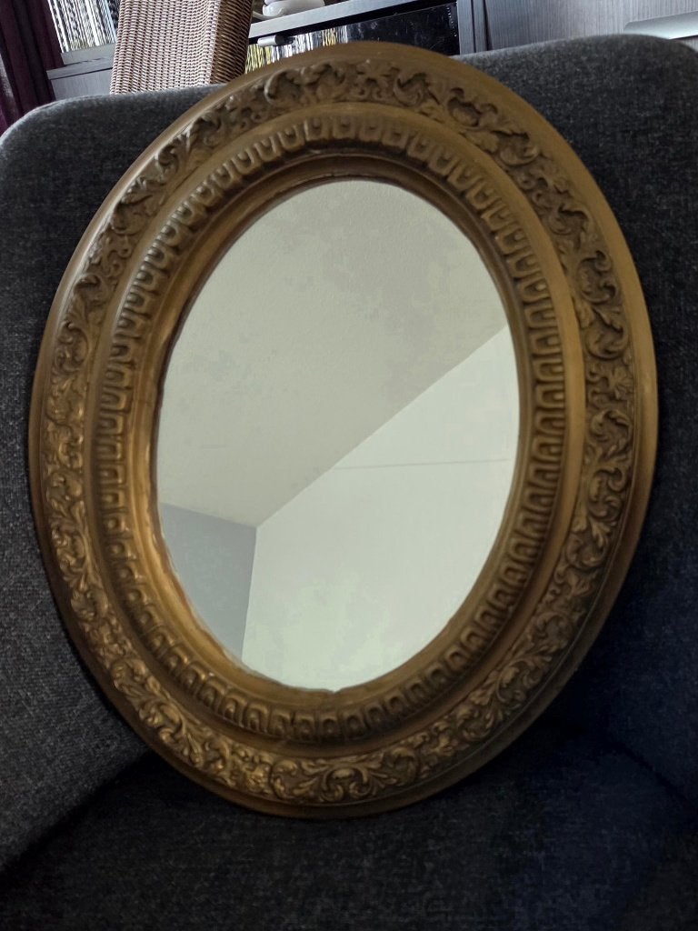 Vintage spiegel met gipslijst Barok/Rococo stijl (42x34 cm)., Ophalen, Minder dan 50 cm, Zo goed als nieuw, Minder dan 100 cm