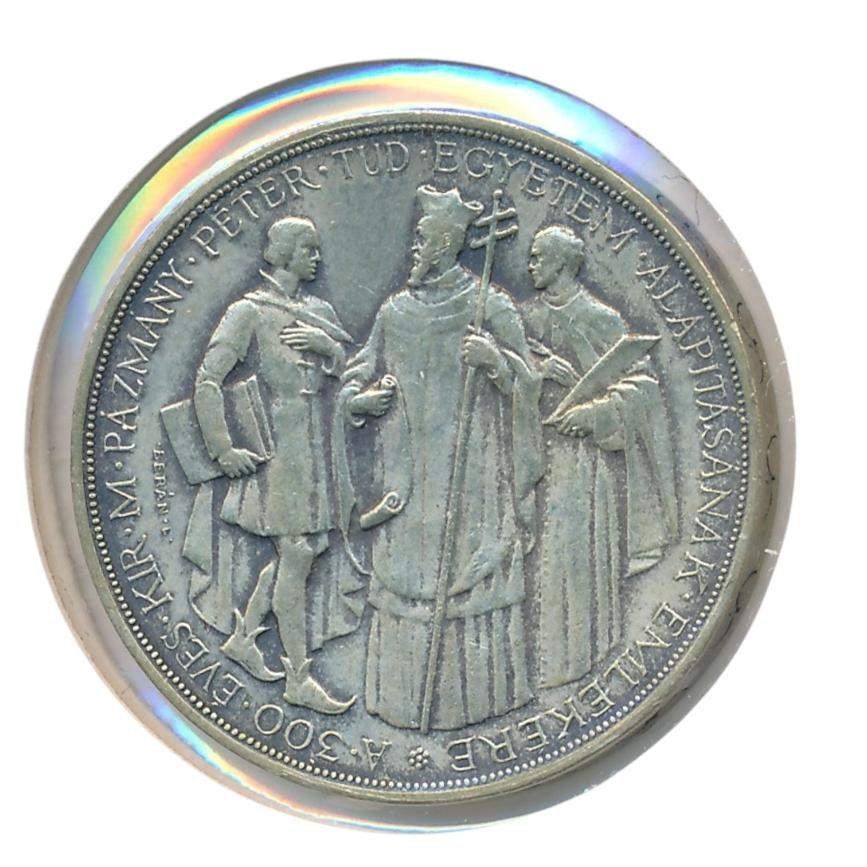 Hongarije 2 Pengö 1935 Pázmány Universiteit (Zeer Fraai), Ophalen of Verzenden, Hongarije, Losse munt, Zilver