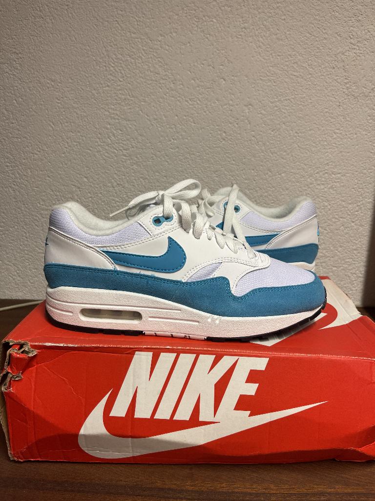 Nike Air Max 1 White Light Blue Fury (W)  – Maat 40 – worn, Wit, Nike, Ophalen of Verzenden, Sneakers of Gympen