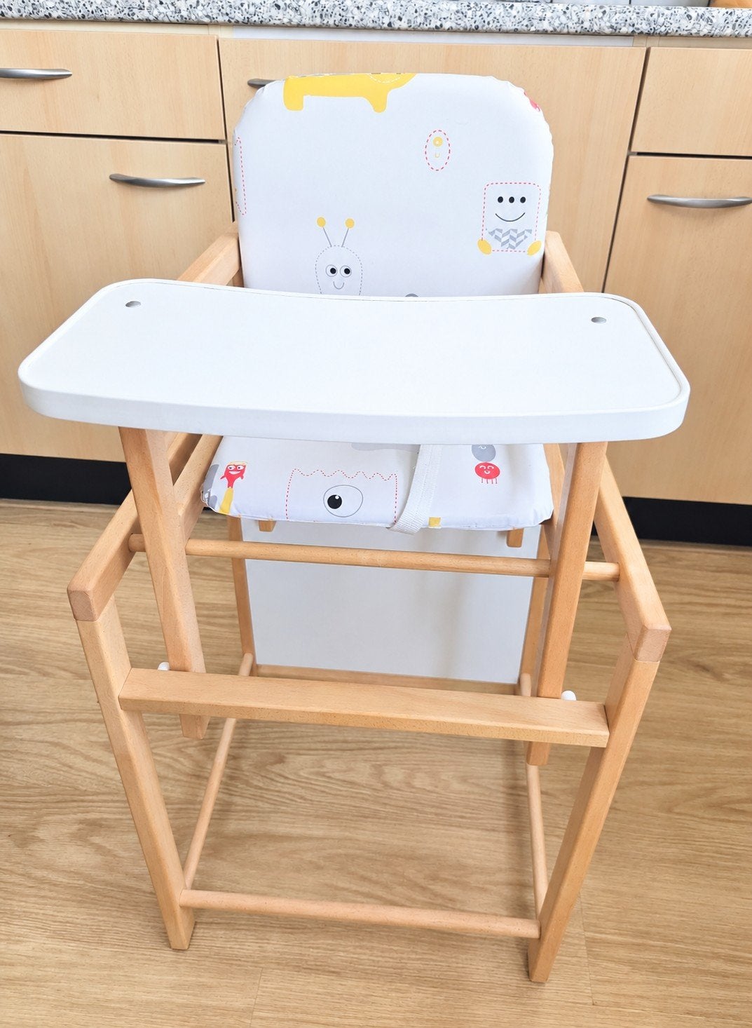 Houten Kubus Kinderstoel (2-in-1) – Combi Stoel en Tafeltje!, Ophalen, Gebruikt, Overige typen, Afneembaar eetblad