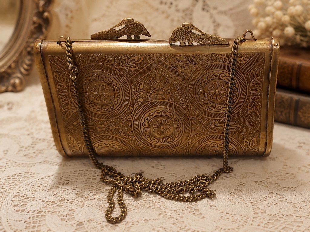 Antieke metalen clutch met vogel sluiting – Art Deco, Verzenden, Dames, Onbekend