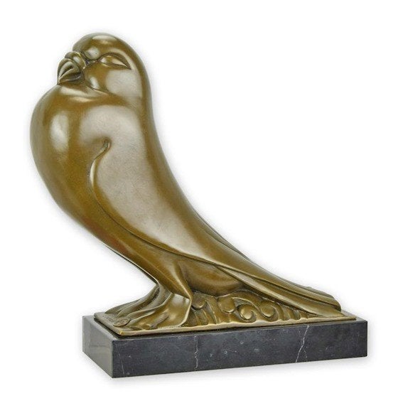 Art Deco Duif groot beeld van brons 31,3x29,2x9,5, Verzenden