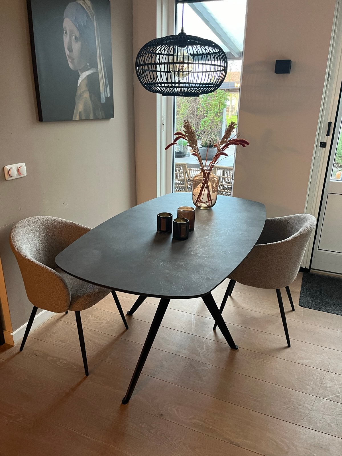 Deens ovale eettafel donker betongrijs 160x90, Ophalen, Gebruikt, 50 tot 100 cm, Vier personen