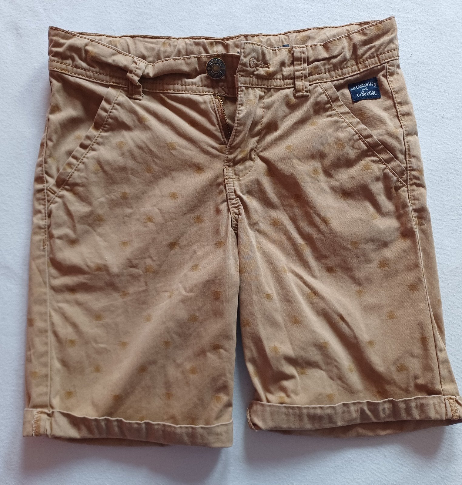 Korte beige broek met pluisjesprint, Broek, Gebruikt, Ophalen of Verzenden, Hema