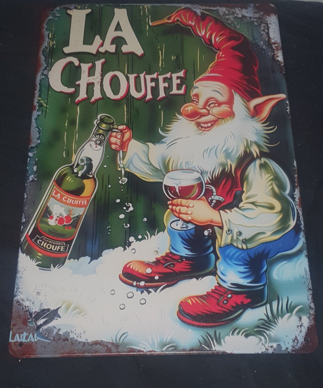 La chouffe wandbord van 30x20 cm, perfect voor de man cave,, Verzamelen, Ophalen of Verzenden, Nieuw, Reclamebord, Plaat of Schild