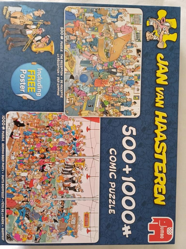 Jan van Haasteren combi puzzel 500/1000 stukjes, Ophalen of Verzenden, 500 t/m 1500 stukjes, Zo goed als nieuw