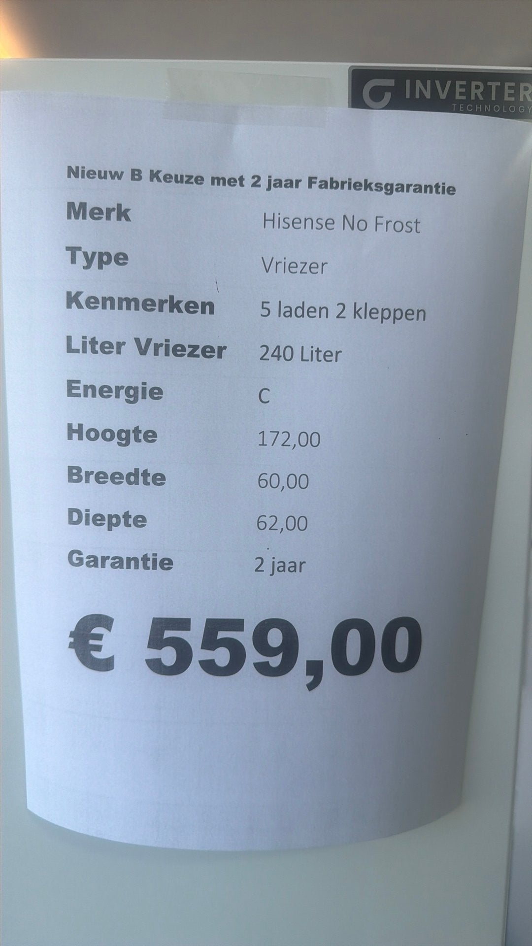 Hisense no frost vriezer vrijstaand 240 liter nieuw, Hisense, Hisense, Nieuw, 160 cm of meer