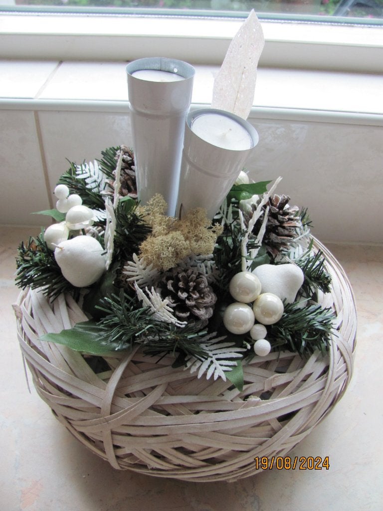 NIEUW Rond KERSTSTUK decoratie KERST wit zilver tinten ø 26, Ophalen of Verzenden, Nieuw