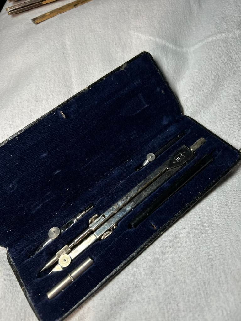 Technische school vintage passerdoos 18 cm originele doos, Ophalen of Verzenden