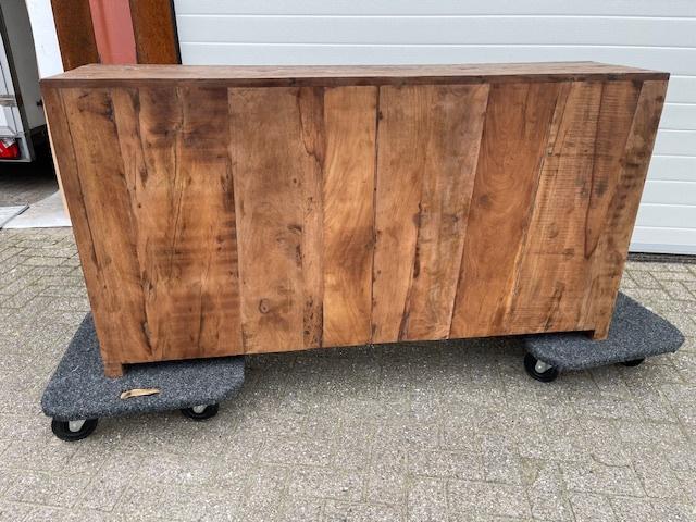 Dressoir 160 cm massief oud hout 4 lade 3 deuren voorraad., 100 tot 150 cm, Nieuw, Dressoir 160 cm massief oud hout 4 lade 3 deuren voorraad.