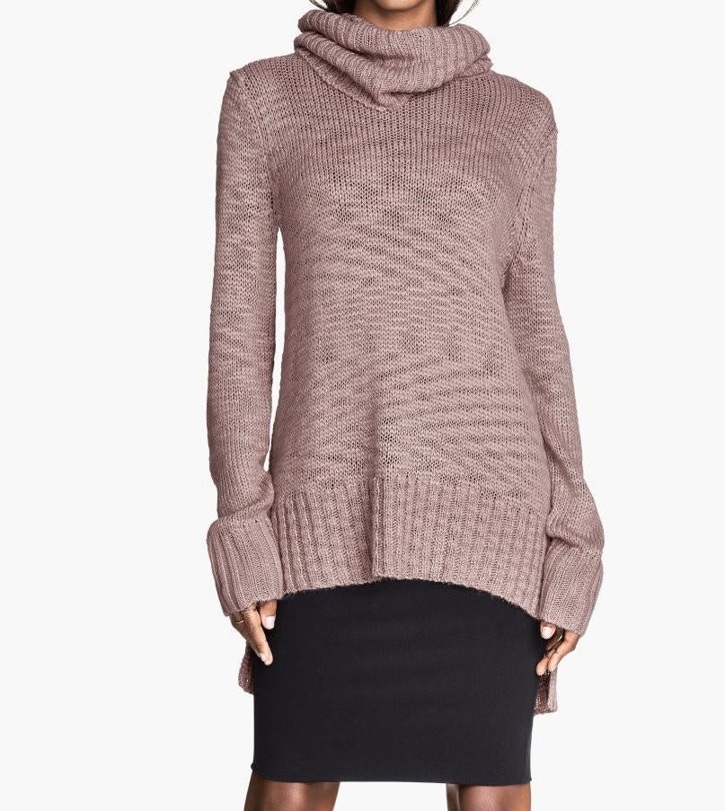 H&M poeder roze gebreide wollen trui coltrui wintertrui XS, H&M, Nieuw, Ophalen of Verzenden, Roze