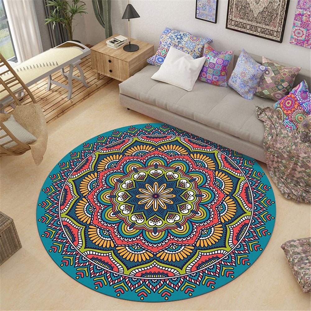 Turquoise Mandala Rond Vloerkleed / Tapijt Lotus India Yoga, Verzenden, Rond, 200 cm of meer, Nieuw