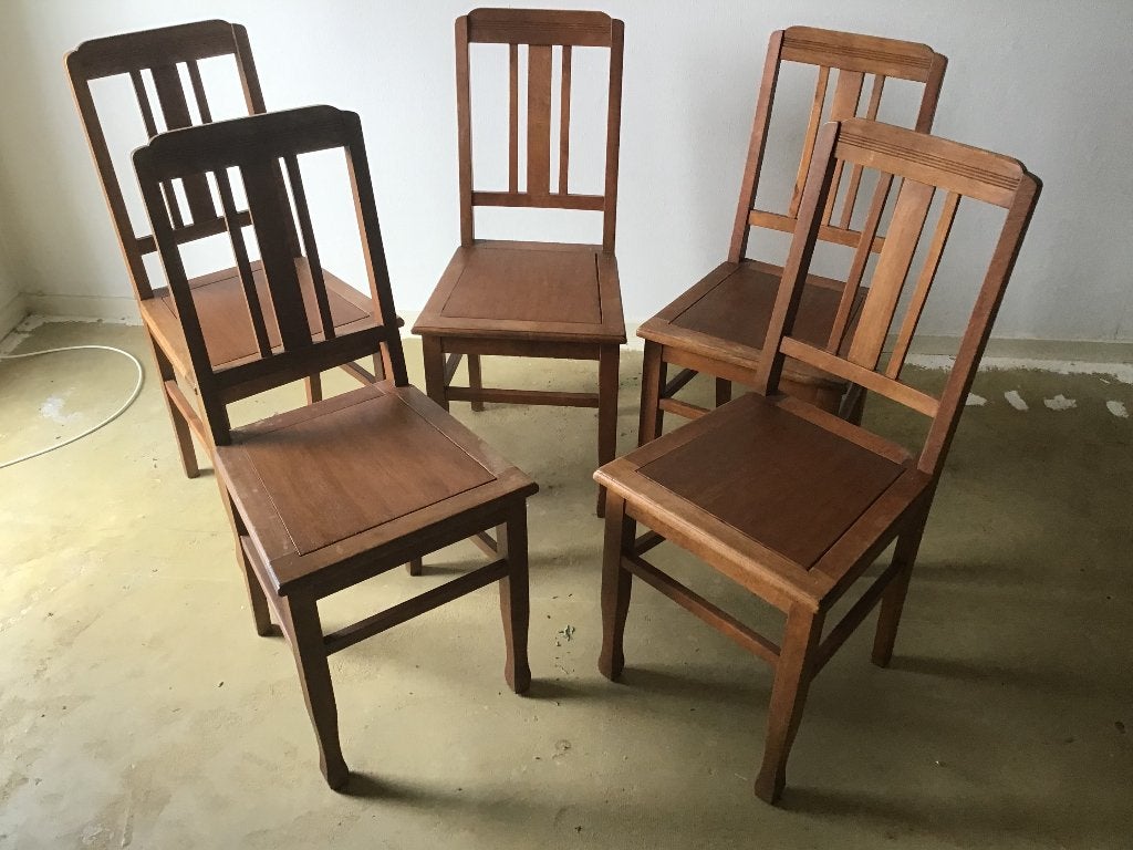 5 eetkamerstoelen, Huis en Inrichting, Stoelen, Ophalen, Gebruikt, Bruin, Vijf, Zes of meer stoelen