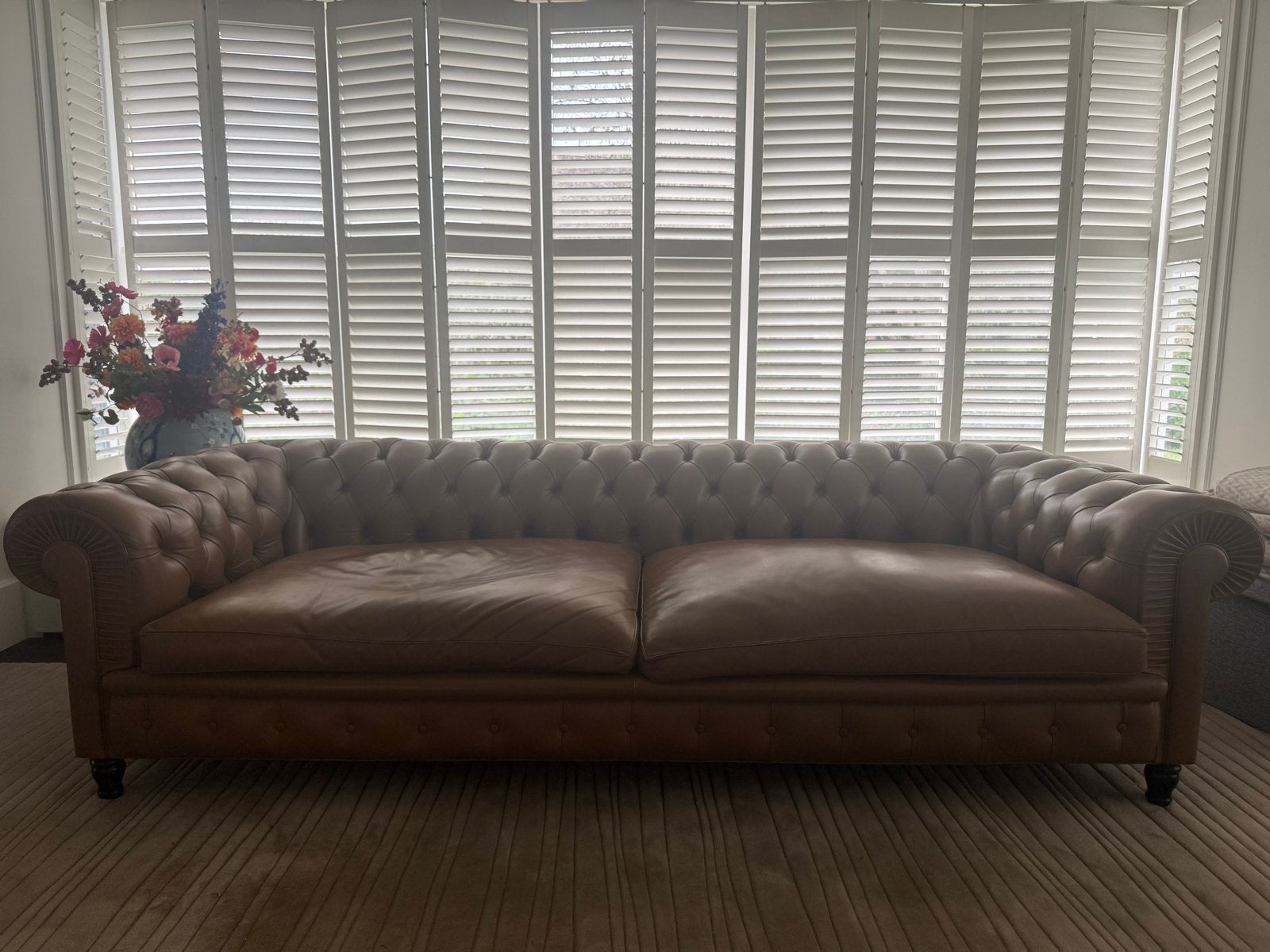 Poltrona Frau Chester One 3-zitsbank - Cognac Leer, Ophalen, 250 tot 300 cm, Gebruikt, 100 tot 125 cm