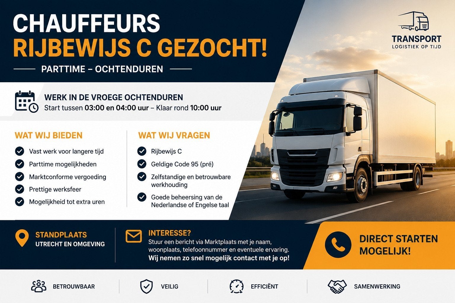 Chauffeurs Rijbewijs C Gezocht (Parttime/Ochtenduren)