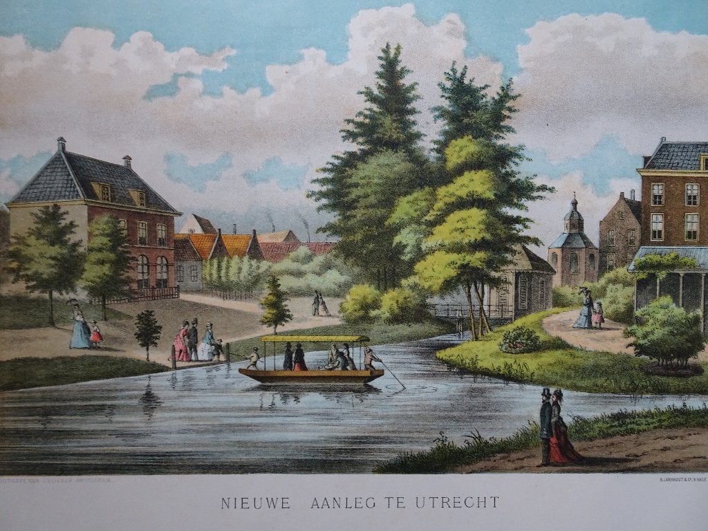 Litho gezicht Maliesingel Lucasbolwerk Utrecht Lankhout 1870, 1800 - 1899, Stadsgezicht, Ophalen of Verzenden, Origineel