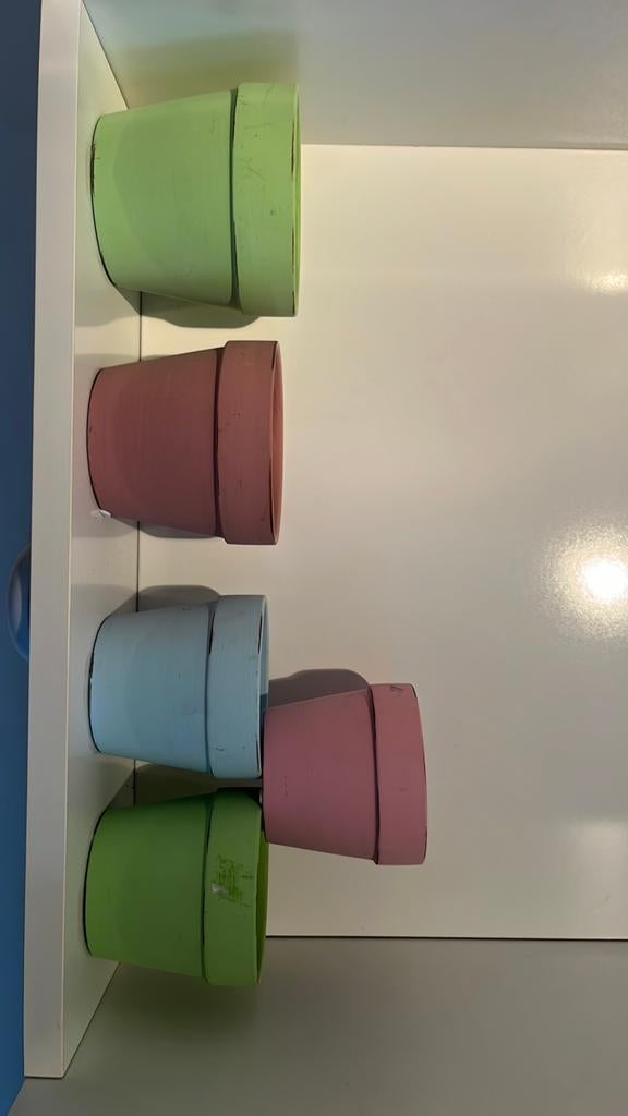 Setje van 5 gekleurde potten aardewerk, Ophalen, Gebruikt, Rond, Aardewerk