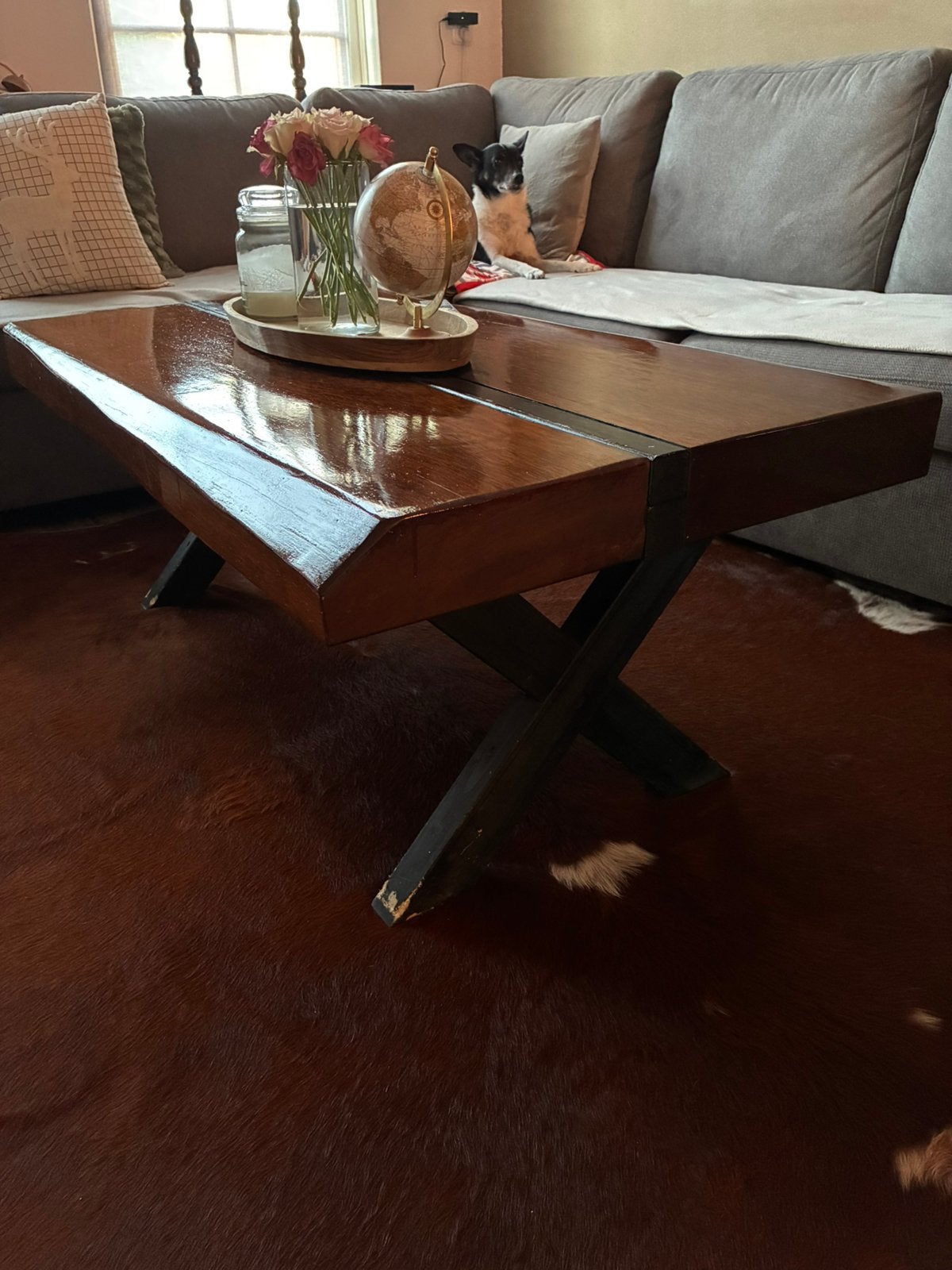 Massief afrikaans hardhout salontafel, Ophalen, 100 tot 150 cm, 50 tot 100 cm, Zo goed als nieuw