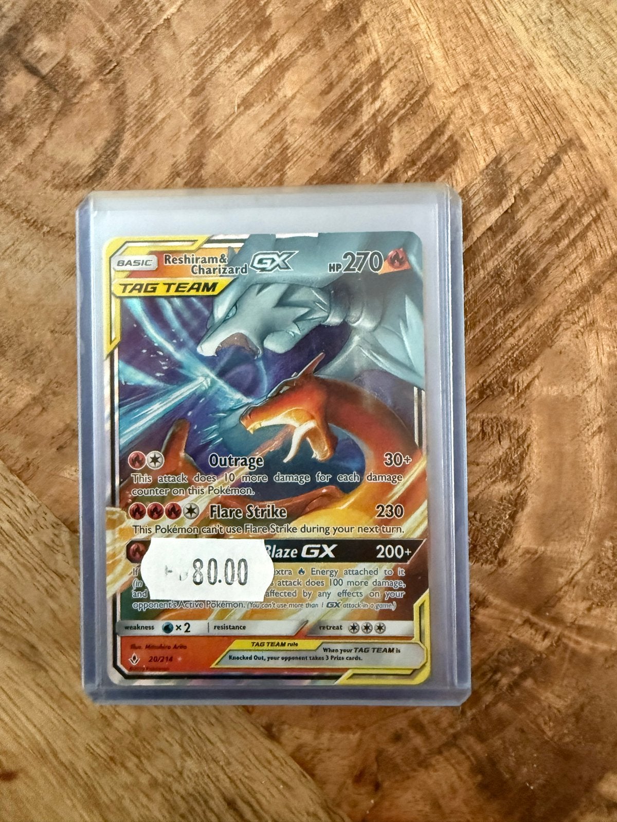 Pokémon Kaart: Reshiram & Charizard GX TAG TEAM (270 HP), Ophalen of Verzenden, Zo goed als nieuw, Losse kaart