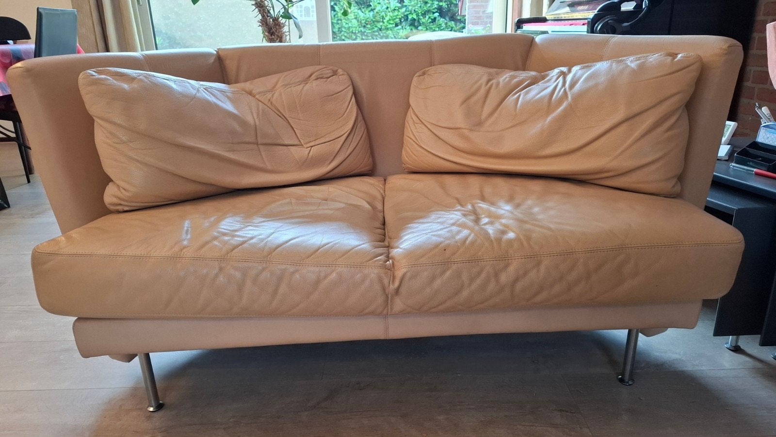 Leren Leolux tweezitsbank - Beige, Huis en Inrichting, Ophalen, Gebruikt, Design, 150 tot 200 cm